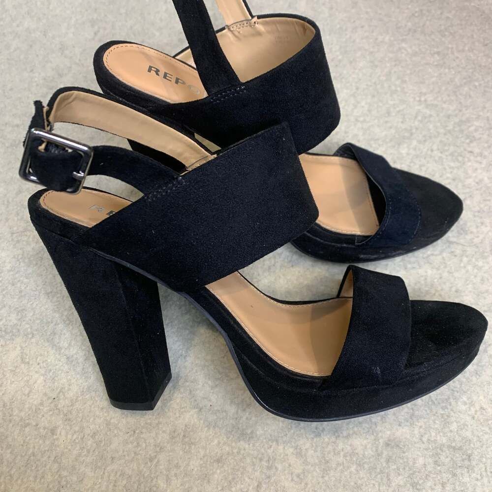 Report Lawrena Black Suede Platform Block Heel Slingback Sandals - Picture 2 of 6